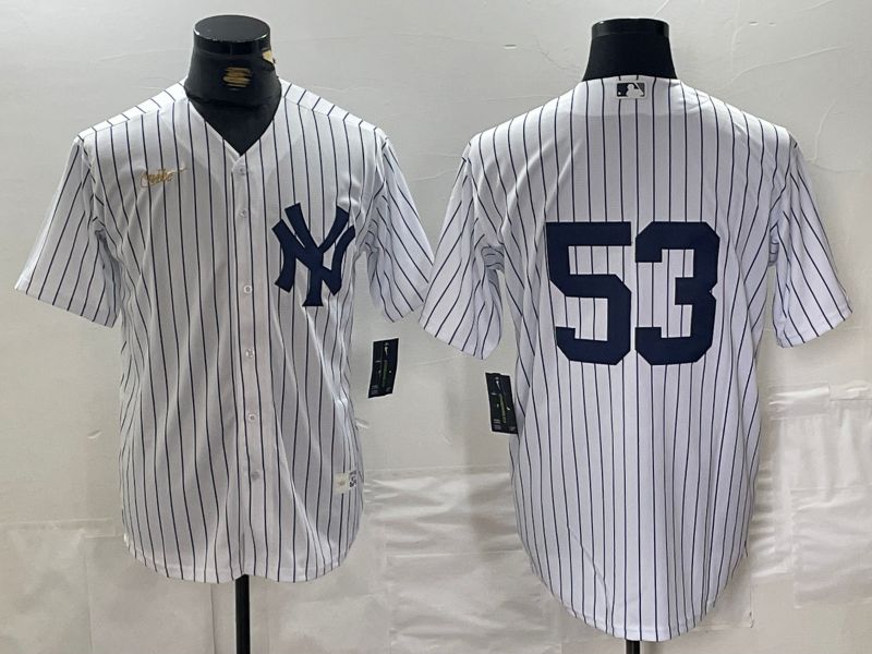 Men New York Yankees #53 No Name White stripe Game 2024 Nike MLB Jersey style 2